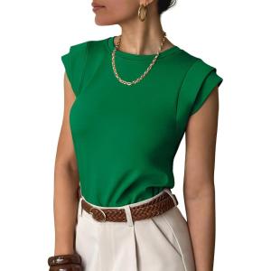 imageANRABESS Business Casual Tops for Womens Cap Sleeve Summer Dressy Shirts 2026 Trendy Work Office Outfits ClothingGreen
