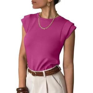 imageANRABESS Business Casual Tops for Womens Cap Sleeve Summer Dressy Shirts 2026 Trendy Work Office Outfits ClothingHot Pink