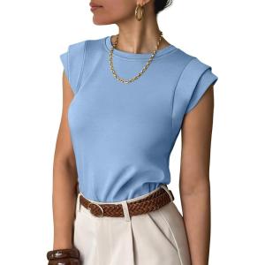 imageANRABESS Business Casual Tops for Womens Cap Sleeve Summer Dressy Shirts 2026 Trendy Work Office Outfits ClothingLight Blue