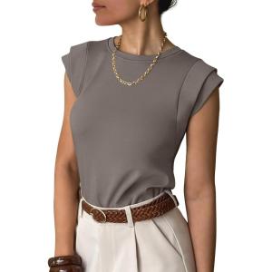 imageANRABESS Business Casual Tops for Womens Cap Sleeve Summer Dressy Shirts 2026 Trendy Work Office Outfits ClothingLight Brown Grey