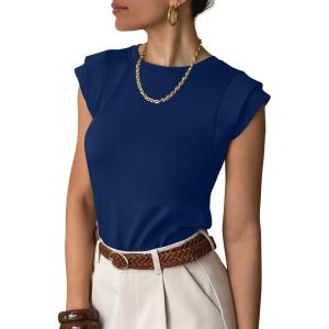 imageANRABESS Business Casual Tops for Womens Cap Sleeve Summer Dressy Shirts 2026 Trendy Work Office Outfits ClothingNavy Blue