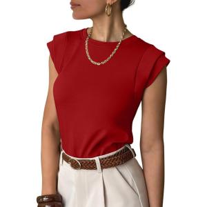 imageANRABESS Business Casual Tops for Womens Cap Sleeve Summer Dressy Shirts 2026 Trendy Work Office Outfits ClothingRed