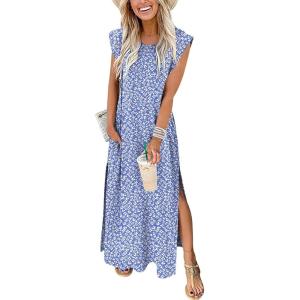 imageANRABESS Summer Dress for Women 2026 Maxi Sundresses Casual Cap Sleeve Crew Neck Loose Split Beach Travel Vacation OutfitsFloral Blue White