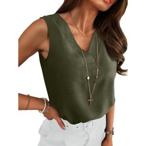 imageANRABESS Tank Top for Women Dressy Casual Business Work Blouses Sleeveless V Neck Textured Tops 2026 Spring Summer OutfitsArmy Green
