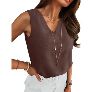 imageANRABESS Tank Top for Women Dressy Casual Business Work Blouses Sleeveless V Neck Textured Tops 2026 Spring Summer OutfitsBrown