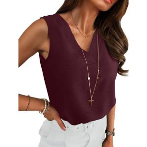 imageANRABESS Tank Top for Women Dressy Casual Business Work Blouses Sleeveless V Neck Textured Tops 2026 Spring Summer OutfitsBurgundy