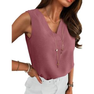 imageANRABESS Tank Top for Women Dressy Casual Business Work Blouses Sleeveless V Neck Textured Tops 2026 Spring Summer OutfitsDusty Rose