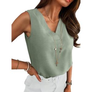 imageANRABESS Tank Top for Women Dressy Casual Business Work Blouses Sleeveless V Neck Textured Tops 2026 Spring Summer OutfitsLight Green