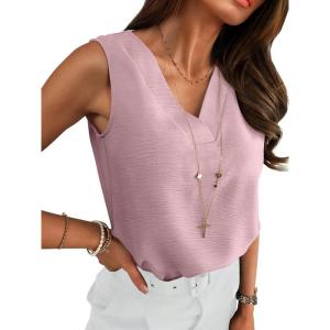 imageANRABESS Tank Top for Women Dressy Casual Business Work Blouses Sleeveless V Neck Textured Tops 2026 Spring Summer OutfitsLight Pink