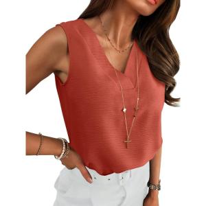 imageANRABESS Tank Top for Women Dressy Casual Business Work Blouses Sleeveless V Neck Textured Tops 2026 Spring Summer OutfitsOrange