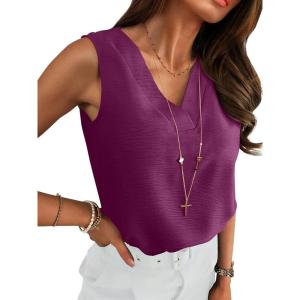imageANRABESS Tank Top for Women Dressy Casual Business Work Blouses Sleeveless V Neck Textured Tops 2026 Spring Summer OutfitsPurple