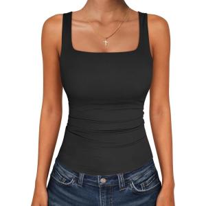 imageANRABESS Tank Top for Women Summer 2026 Double Lined Sleeveless Square Neck Basic Tight Workout Tees ShirtsBlack
