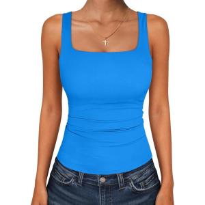 imageANRABESS Tank Top for Women Summer 2026 Double Lined Sleeveless Square Neck Basic Tight Workout Tees ShirtsBlue