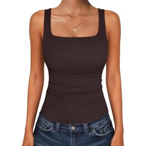 imageANRABESS Tank Top for Women Summer 2026 Double Lined Sleeveless Square Neck Basic Tight Workout Tees ShirtsDeep Brown