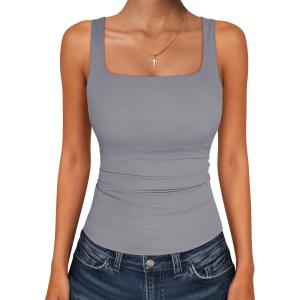 imageANRABESS Tank Top for Women Summer 2026 Double Lined Sleeveless Square Neck Basic Tight Workout Tees ShirtsGrey