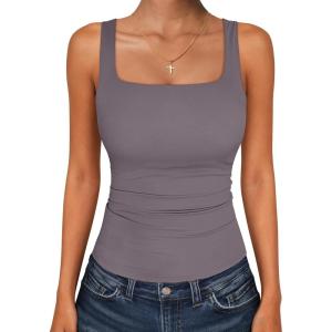 imageANRABESS Tank Top for Women Summer 2026 Double Lined Sleeveless Square Neck Basic Tight Workout Tees ShirtsGrey Purple
