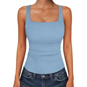 imageANRABESS Tank Top for Women Summer 2026 Double Lined Sleeveless Square Neck Basic Tight Workout Tees ShirtsLight Blue