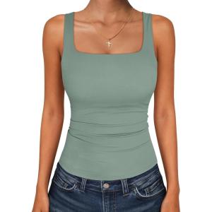 imageANRABESS Tank Top for Women Summer 2026 Double Lined Sleeveless Square Neck Basic Tight Workout Tees ShirtsLight Green