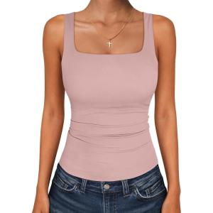 imageANRABESS Tank Top for Women Summer 2026 Double Lined Sleeveless Square Neck Basic Tight Workout Tees ShirtsLight Pink