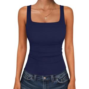 imageANRABESS Tank Top for Women Summer 2026 Double Lined Sleeveless Square Neck Basic Tight Workout Tees ShirtsNavy Blue