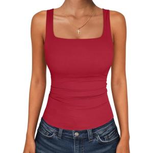 imageANRABESS Tank Top for Women Summer 2026 Double Lined Sleeveless Square Neck Basic Tight Workout Tees ShirtsRed