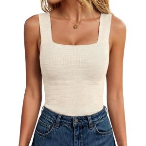 imageANRABESS Tank Tops for Women 2026 Summer Square Neck Sleeveless Rib Knit Basic Slim Fit Shirts Casual Basic Workout ClothesBeige