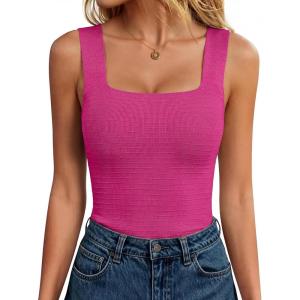 imageANRABESS Tank Tops for Women 2026 Summer Square Neck Sleeveless Rib Knit Basic Slim Fit Shirts Casual Basic Workout ClothesHot Pink