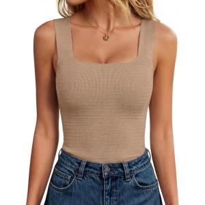 imageANRABESS Tank Tops for Women 2026 Summer Square Neck Sleeveless Rib Knit Basic Slim Fit Shirts Casual Basic Workout ClothesKhaki