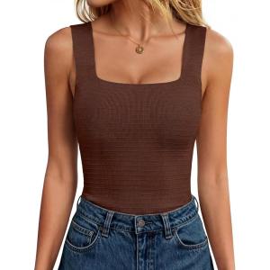 imageANRABESS Tank Tops for Women 2026 Summer Square Neck Sleeveless Rib Knit Basic Slim Fit Shirts Casual Basic Workout ClothesRed Brown