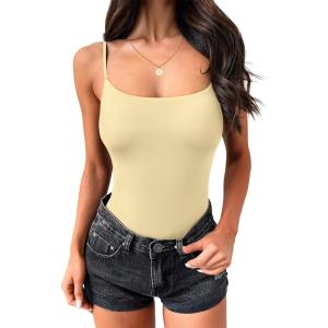 imageANRABESS Tank Tops for Women Square Neck Adjustable Spaghetti Strap Double Lined Camisole Tops Summer Basic Cami ShirtsLemon