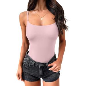 imageANRABESS Tank Tops for Women Square Neck Adjustable Spaghetti Strap Double Lined Camisole Tops Summer Basic Cami ShirtsLight Pink