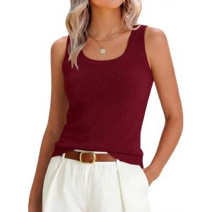 imageANRABESS Tank Tops for Women Wool Blend Sweaters Sleeveless Casual Summer Fitted Shirts 2026 Spring Beach Vacation ClothesWine Red