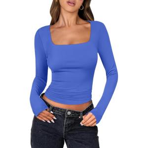 imageANRABESS Women Double Lined Long Sleeve Crop Tops Shirts Square Neck Tight Fitted Going Out TShirt Basic Tee Outfits 2026Blue