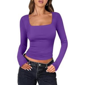 imageANRABESS Women Double Lined Long Sleeve Crop Tops Shirts Square Neck Tight Fitted Going Out TShirt Basic Tee Outfits 2026Bright Purple