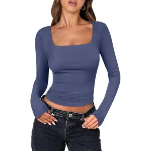 imageANRABESS Women Double Lined Long Sleeve Crop Tops Shirts Square Neck Tight Fitted Going Out TShirt Basic Tee Outfits 2026Haze Blue