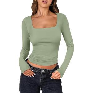 imageANRABESS Women Double Lined Long Sleeve Crop Tops Shirts Square Neck Tight Fitted Going Out TShirt Basic Tee Outfits 2026Pea Green