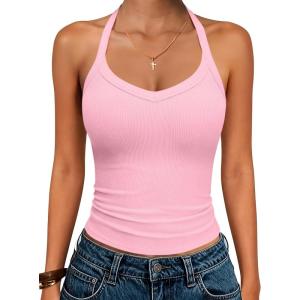 imageANRABESS Women Halter Crop Tank Tops V Neck Backless Ribbed Fitted Sleeveless Cami Shirts 2026 Summer Workout Gym ClothesPink