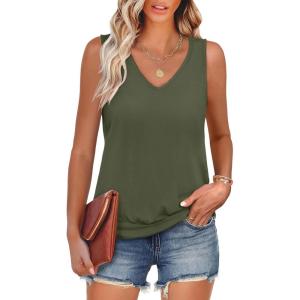 imageANRABESS Women Tank Tops Summer V Neck Sleeveless Casual Loose Fit Cute Cami Basic T Shirts Solid Tees 2026 Trendy OutfitsArmy Green