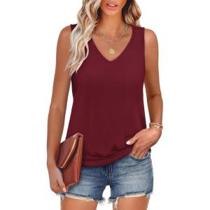 imageANRABESS Women Tank Tops Summer V Neck Sleeveless Casual Loose Fit Cute Cami Basic T Shirts Solid Tees 2026 Trendy OutfitsBurgundy