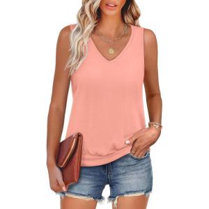 imageANRABESS Women Tank Tops Summer V Neck Sleeveless Casual Loose Fit Cute Cami Basic T Shirts Solid Tees 2026 Trendy OutfitsCoral