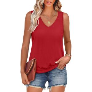 imageANRABESS Women Tank Tops Summer V Neck Sleeveless Casual Loose Fit Cute Cami Basic T Shirts Solid Tees 2026 Trendy OutfitsDeep Red