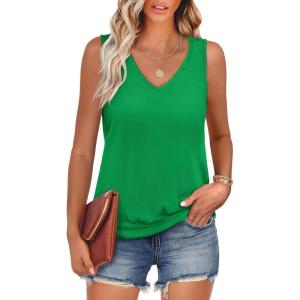 imageANRABESS Women Tank Tops Summer V Neck Sleeveless Casual Loose Fit Cute Cami Basic T Shirts Solid Tees 2026 Trendy OutfitsGreen