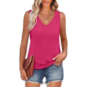 imageANRABESS Women Tank Tops Summer V Neck Sleeveless Casual Loose Fit Cute Cami Basic T Shirts Solid Tees 2026 Trendy OutfitsHot Pink