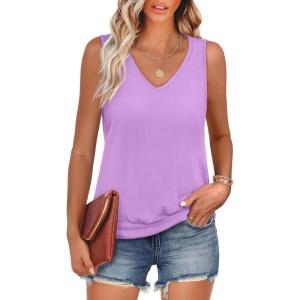 imageANRABESS Women Tank Tops Summer V Neck Sleeveless Casual Loose Fit Cute Cami Basic T Shirts Solid Tees 2026 Trendy OutfitsLilac