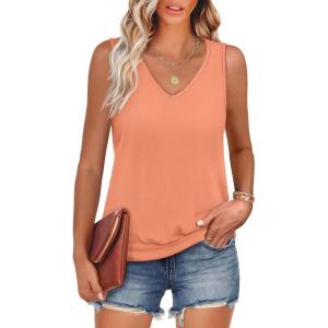 imageANRABESS Women Tank Tops Summer V Neck Sleeveless Casual Loose Fit Cute Cami Basic T Shirts Solid Tees 2026 Trendy OutfitsOrange