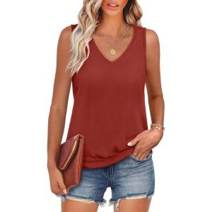 imageANRABESS Women Tank Tops Summer V Neck Sleeveless Casual Loose Fit Cute Cami Basic T Shirts Solid Tees 2026 Trendy OutfitsRed