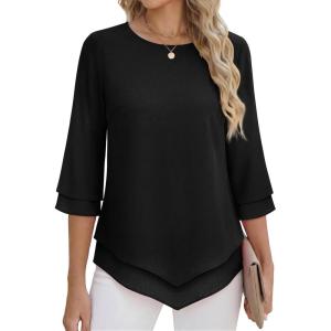 imageANRABESS Womens 34 Sleeve Blouses Dressy Casual Double Layers Shirts Flowy Tunic Top 2026 Spring Beach Vacation ClothesBlack