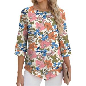 imageANRABESS Womens 34 Sleeve Blouses Dressy Casual Double Layers Shirts Flowy Tunic Top 2026 Spring Beach Vacation ClothesFloral Pink