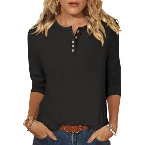 imageANRABESS Womens 34 Sleeve Tops Henley Shirts Casual Trendy Button T Shirts 2026 Summer Basic TunicBlack