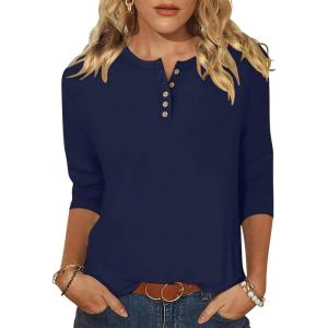 imageANRABESS Womens 34 Sleeve Tops Henley Shirts Casual Trendy Button T Shirts 2026 Summer Basic TunicDark Blue
